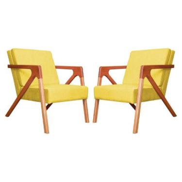 Imagem de Conjunto 2 Poltronas Monalisa Com Braços de Madeira Corano Amarelo - L
