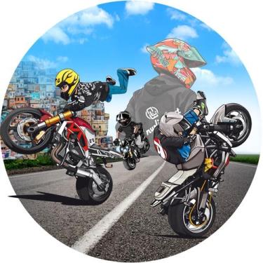 Imagem de Painel Festa Decoração Redondo Sublimado Motos Grau Moto Empinando 1,5