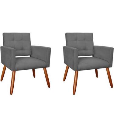 Imagem de Kit 2 Poltronas Decorativa Camila Suede Cinza Pés Madeira Ms Decor - M