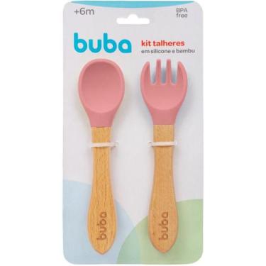 Imagem de Kit Talher Infantil Colher e Garfo Silicone e Bambu Buba Introdução Al