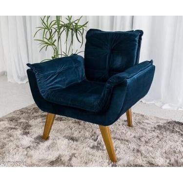 Imagem de Poltrona Decorativa Opala Tecido Veludo - Veneza Estofados, Azul