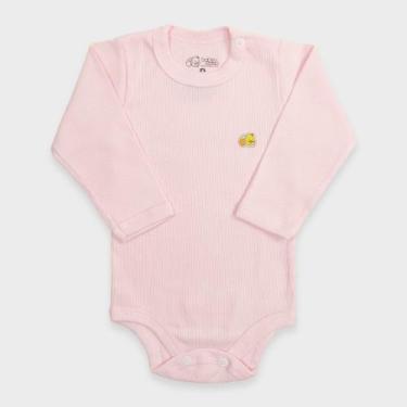 Imagem de Body Bebê Manga Longa em Malha Canelada - Baby Duck, M, Rosa