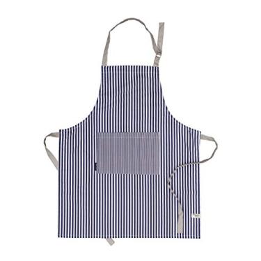 Imagem de Amour Infini Avental listrado | 69,85 x 83,82 cm | 100% algodão natural | Avental feminino para cozinhar, assar, jardinagem | Bolsos convenientes e alça ajustável no pescoço e amarras na cintura | Azul