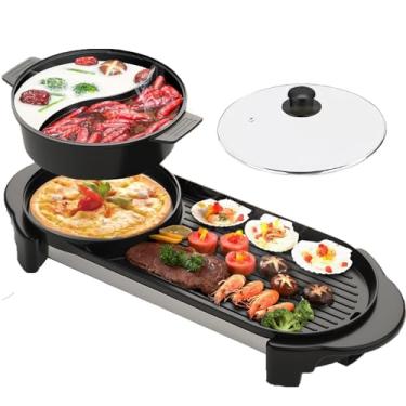 Imagem de Hot Pot with Grill, Electric Hot Pot 2 in 1 Shabu Shabu Hot Pot Korean BBQ Grill, Removable Hotpot Pot 1200W / Large Capacity Baking Tray, Separate Temperature Control, Electric Grill for 1-6 People