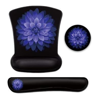 Imagem de Mouse de computador, mesa e apoio de pulso para teclado, flores roxas aquarela, lindos acessórios de escritório, decoração de mesa, mouse preto sem fio para mulheres digitando jogando no escritório