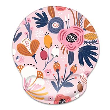 Imagem de WAVEYU Mouse pad ergonômico com suporte de pulso para mulheres e meninas, bonito mousepad com base de borracha antiderrapante para mesa, laptop, jogos, computadores funcionais, fácil digitação e alívio da dor, flor rosa