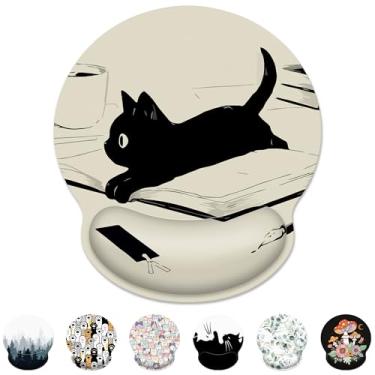 Imagem de Mouse pad ergonômico com suporte de pulso, tapete de mouse kawaii anime gato preto com descanso de pulso, alívio da dor no pulso, base de borracha antiderrapante, mouse pads para mesa, computadores,