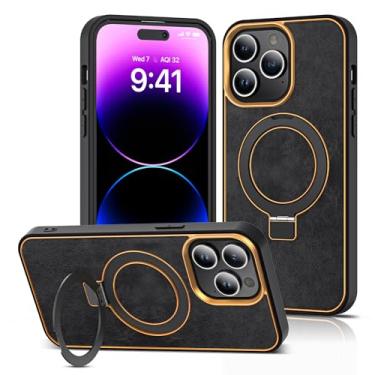Imagem de SureArmor Capa para iPhone 13 Pro com suporte magnético invisível para anel compatível com MagSafe couro empresarial à prova de choque proteção de grau militar clássicas luxuosas capas de telefone