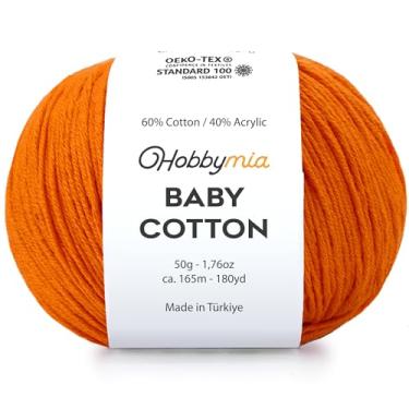 Imagem de HobbyMia Fio de algodão para bebês para crochê - 50 g / 180 m - (2) fio fino, peso esportivo - fio Amigurumi macio para linha de crochê - 60% algodão e 40% acrílico (laranja, 1 bola)