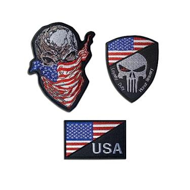Imagem de Patch de caveira dos EUA - Patch Justiceiro dos EUA - Patch da bandeira dos EUA - Patch bordado - Patch de gancho e laço - Patch para mochilas, bonés, jaquetas, colete - Patch para roupas - Conjunto