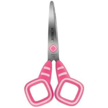 Imagem de Tesoura Escolar Acrilex Quadrado 13 cm ref.22539, Branco e Rosa