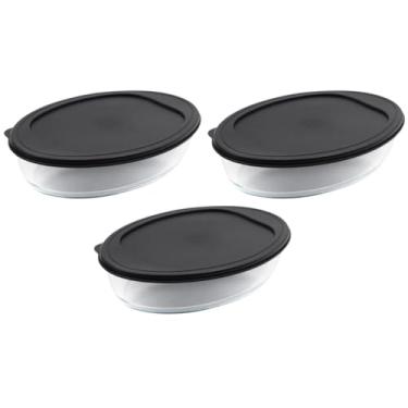 Imagem de Conjunto De Assadeiras De Vidro, 3 Peças, Refratário Oval De 4 Litros Para Servir Travessa Funda Com Tampa Plástica Resistente Sobremesa E Assados Escritex