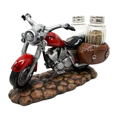Imagem de Atlantic Collectibles Old Retro Red Chopper Motocicleta Bicicleta Decorativa Vidro Saleiro Pimenteiro Estatueta Resina 7,5" G