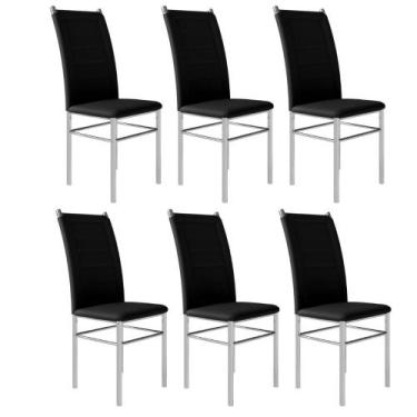 Imagem de Conjunto 6 Cadeiras Sala Jantar Cozinha Estofada Completo Moderna Aço 