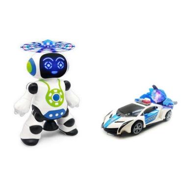 Imagem de Kit Carrinho Policial + Brinquedo Robô Dança Com Som Luz - Super Robot
