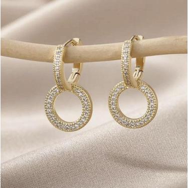 Imagem de Par de brincos cravejado redondo - banhado a ouro 18k - ToJoia18k