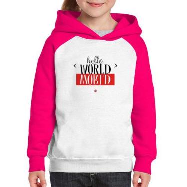 Imagem de Moletom Infantil Hello World - Foca na Moda, Branco, Rosa, 2