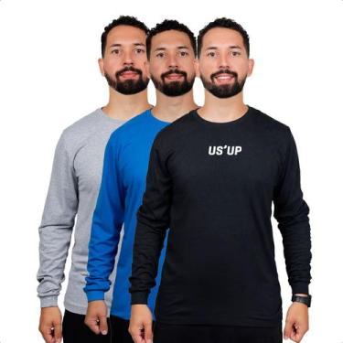 Imagem de Kit 3 Camisa Manga Longa Masculina Frio Inverno Algodão Leve - USUP, P