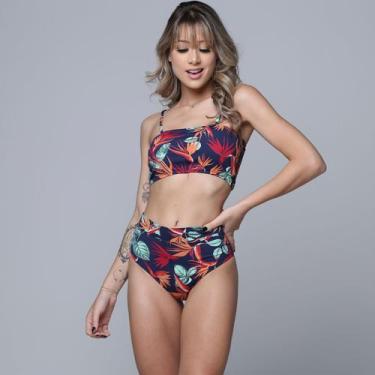 Imagem de Kit 3 Biquínis Vekyo Top Faixa Cintura Alta Hot Pants Estampado, Sorti