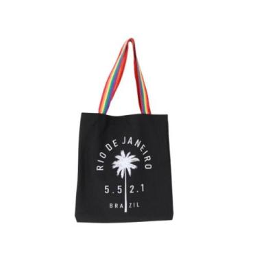 Imagem de Bolsa Feminina Ecobag 100% algodão Black +55 21 (arco-íris) - CARIOCA 