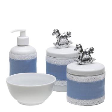 Imagem de Potes, Molhadeira e Porta Álcool-Gel Com Capa Cavalinho Prata Quarto B