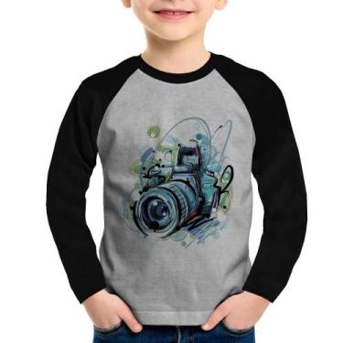 Imagem de Camiseta Raglan Infantil Câmera Fotográfica Manga Longa - Foca na Moda