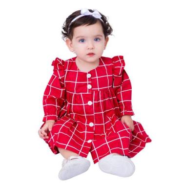 Imagem de Roupa de Bebê Menina Vestido Manga Longa com Tiara 100% Algodão - Mund