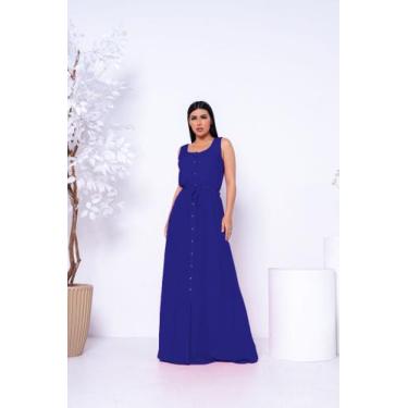 Imagem de Vestido Longo Cavado Com Fechamento Em Botões - Ella GF, Azul, M