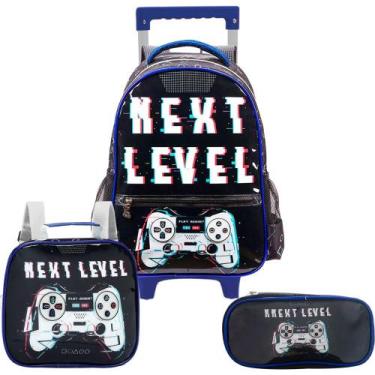 Imagem de Kit Escolar Mochila De Rodinhas Lancheira Estojo Next level - Denlex, 