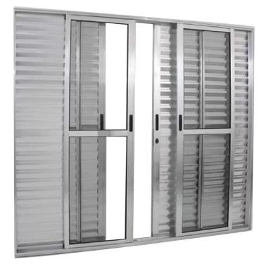 Imagem de Porta balcão 6 folhas 2,10x1,50 com fechadura no alumínio brilhante