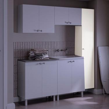 Imagem de Armário Multiuso para Lavanderia Duo 1 Porta com Suporte para Vassoura Branco