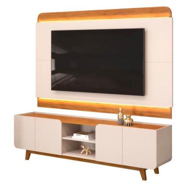 Imagem de Painel Para TV 75 Pol e Rack Bancada Com LED 220cm Collie D04 Off Whit