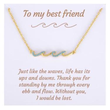 Imagem de Kvekstio Colar ajustável To My Best Friend Wave Charm para Bestie BFF Soul Sisters, presente de onda para o dia da amizade, Medium, Aço inoxidável Zircônia cúbica, Sem Pedra Preciosa