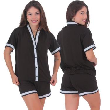 Imagem de Pijama Feminino Americano Suede Fechado Blogueirinha Short Doll Boa Fo