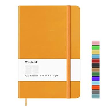 Imagem de Wiisdatek Caderno pautado – Caderno forrado com papel grosso premium de 100 g/m², bolso interno fino, capa dura para escrever em diários, 12,7 cm × 8,63 cm (amarelo)
