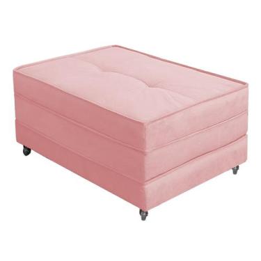 Imagem de Pufe Cama Solteiro Dobrável Com Rodízios Due Decor, Suede Rosa