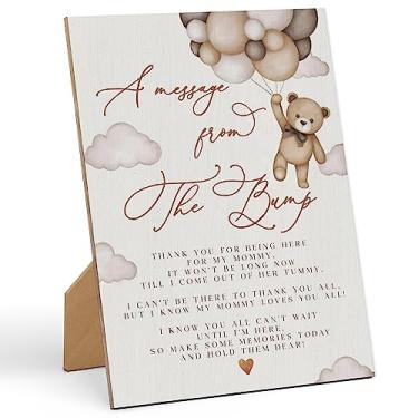 Imagem de Placa de jogo de chá de bebê uma mensagem da The Bump Baby Shower Games - 20 × 28 cm, placa de jogo de madeira com balão de urso, decoração de mesa de gênero neutro para festa de revelação de gênero,