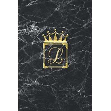 Imagem de L: Cute Monogram Initial Letter L Crown Notebook. Classy Woman Blank Lined Diary & Journal. Personalized Notepad for Girls. Black and Gold Marble Design Edition.