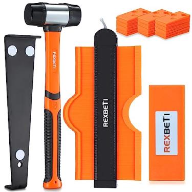Imagem de REXBETI Kit de instalação de piso de madeira laminado atualizado de 43 peças com bloco de batida sólido, barra de tração longa e mais larga, diâmetro de 1 9/40.6 cm martelo reforçado de dupla face e