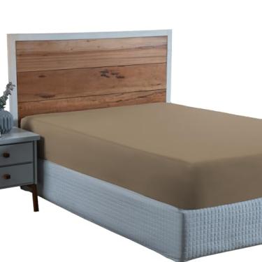 Imagem de Lençol Queen 300 Fios Percal 100% Algodão Toque Macio com Elástico Avulso Roupa de Cama Box (Avelã)