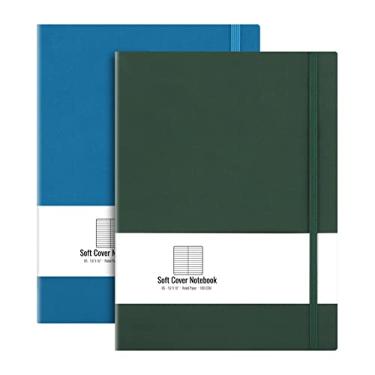 Imagem de AHGXG Caderno pautado universitário pacote com 2 - Caderno de redação grande B5 19,3 x 25,4 cm, com papel pautado grosso de 100 g/m², total de 408 páginas numeradas, bolso interno - verde azul