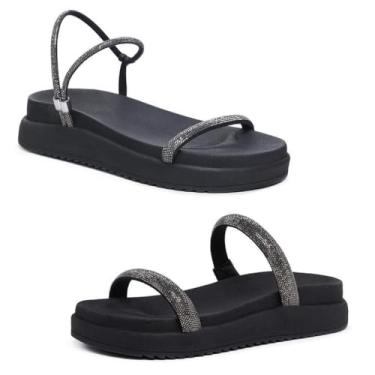 Imagem de Novo Hábito, Kit 2 Sandália Feminina Papete Tira & Papete Tira com Brilho Cor:Preto;Tamanho:40