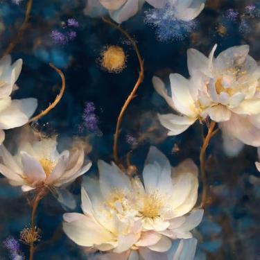 Imagem de Livelynine Papel de parede floral escuro de vinil floral escuro 43,5 x 276 cm, papel de parede vintage floral escuro escuro azul dourado para locatário de banheiro, elegante, papel de contato