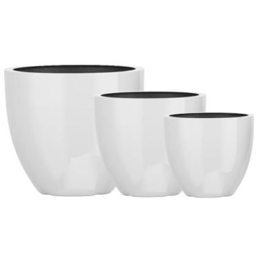 Imagem de Kit 3 Vasos Vietnamita Decorativo Fibra De Vidro 57cm 45cm E 36cm (Branco)
