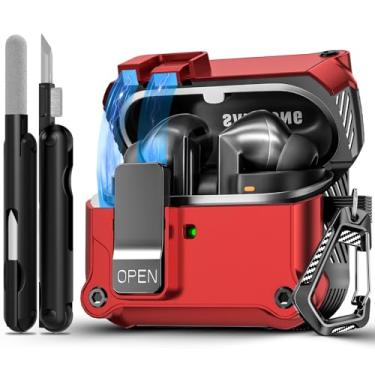 Imagem de Capa de bloqueio seguro para Samsung Galaxy Buds3 FE (2025)/Buds3 Pro e Galaxy Buds 3 (2024), capa rígida à prova de choque com kit de limpeza e chaveiro | Abertura automática | LED visível |