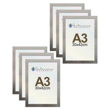 Imagem de Kit 6 Porta Retrato Molduras A3 30x42  Prateado - Santamaria Molduras
