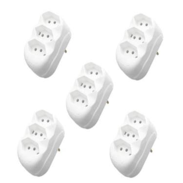 Imagem de Kit 5 Adaptador Focinho Tomada Plug T Em Barra 3 Pinos 10a 39714 - Flp