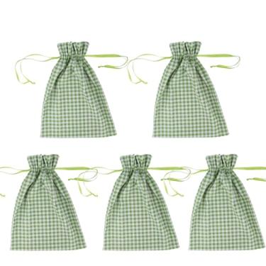 Imagem de Meseey Sacos de estopa xadrez grande de búfalo com cordão, sacos de guingão, bolsa de presente para Páscoa, primavera, aniversário, chá de bebê (6Lx8L, xadrez verde-branco)