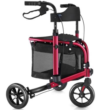 Imagem de WALK MATE Andador De Rolo De 3 Rodas Com Assento Para Idosos Magros, Encosto Acolchoado Andador Dobrável Leve Ideal Para Idosos, Tri-Roda De 8 Polegadas, Mobilidade Moderna, Auxílio Para Caminhada, Al