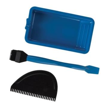 Imagem de Colaxi 3pcs Brecha de bandeja de silicone e ferramenta de raspagem Aplicadores de cola de madeira Aplicadores de revestimento plano para colar várias placas, Azul